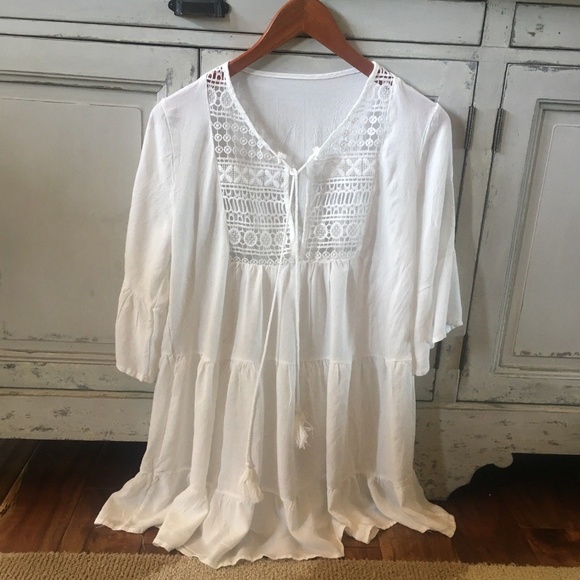 NWT White Crochet Lace Tunic Cotton Blouse Top - Picture 2 of 6